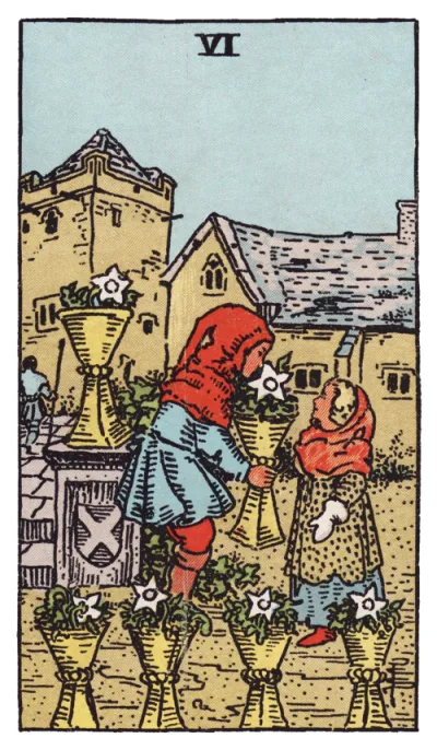 La carta Sei di Coppe dei tarocchi Rider-Waite