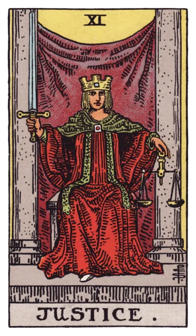 The Justice card from the Rider-Waite tarot