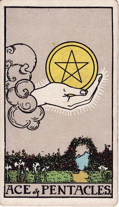 A carta Ás de Ouros do tarô Rider-Waite