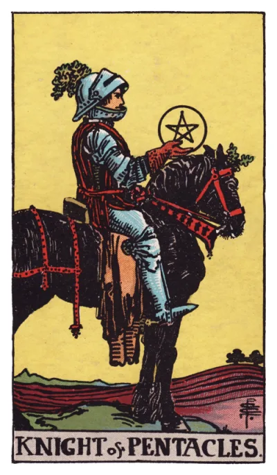 La carta Caballero de Oros del tarot Rider-Waite