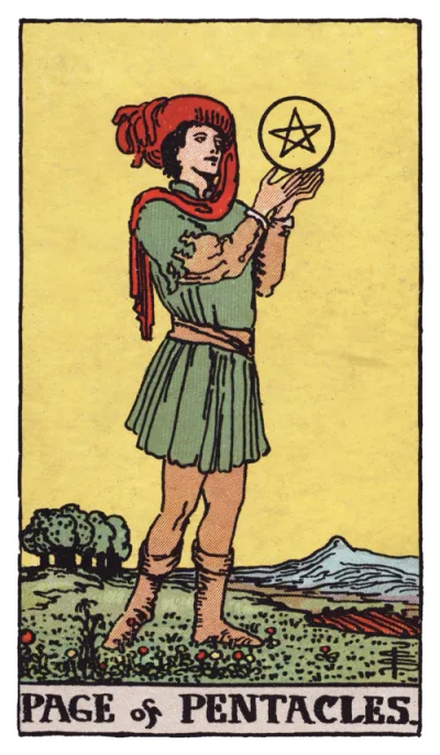 The Page of Pentacles card from the Rider-Waite tarot
