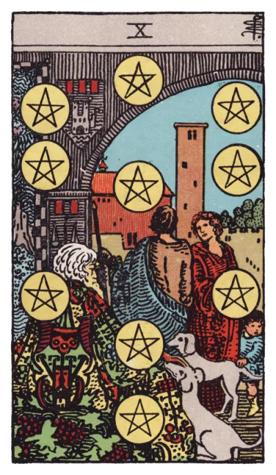 La carta Dieci di Denari dei tarocchi Rider-Waite