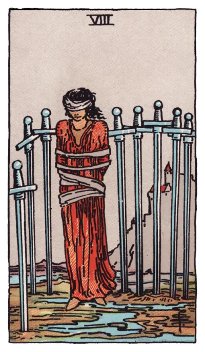 La carte Huit d'Épées du tarot Rider-Waite