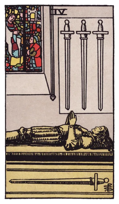 La carte Quatre d'Épées du tarot Rider-Waite