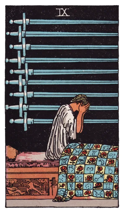 La carte Neuf d'Épées du tarot Rider-Waite