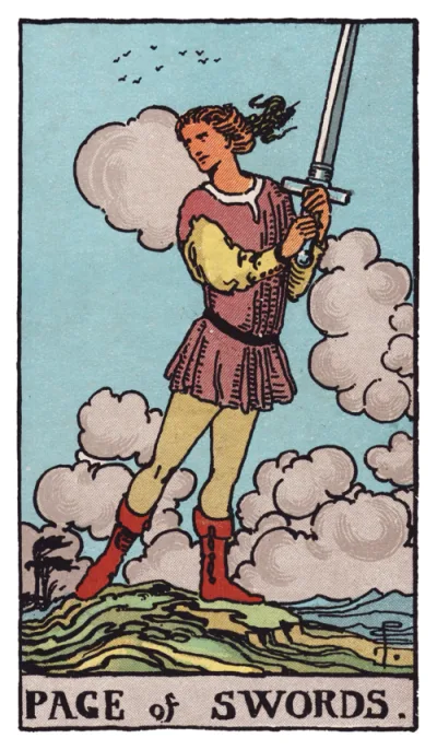 La carte Valet d'Épées du tarot Rider-Waite