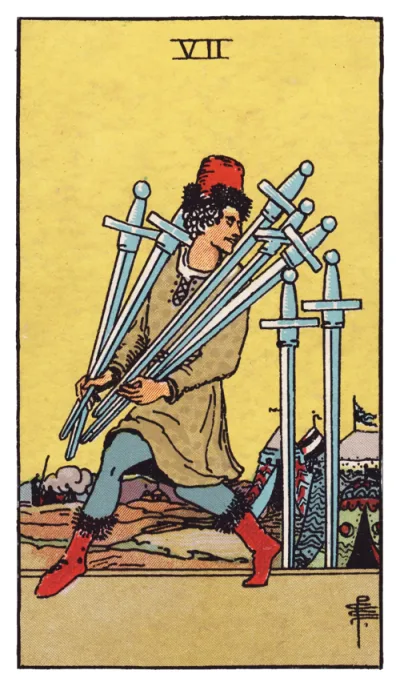 A carta Sete de Espadas do tarô Rider-Waite