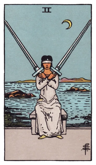 La carte Deux d'Épées du tarot Rider-Waite