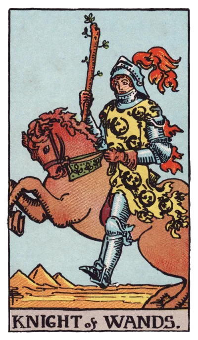 La carte Cavalier de Bâtons du tarot Rider-Waite