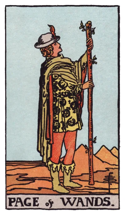 La carta Fante di Bastoni dei tarocchi Rider-Waite