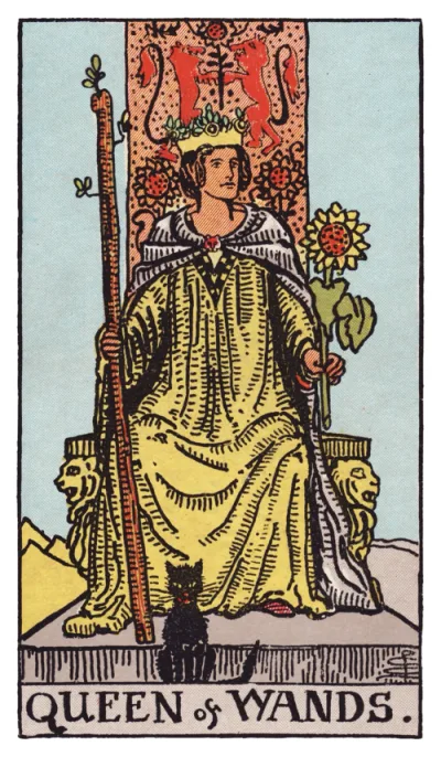 La carta Reina de Bastos del tarot Rider-Waite
